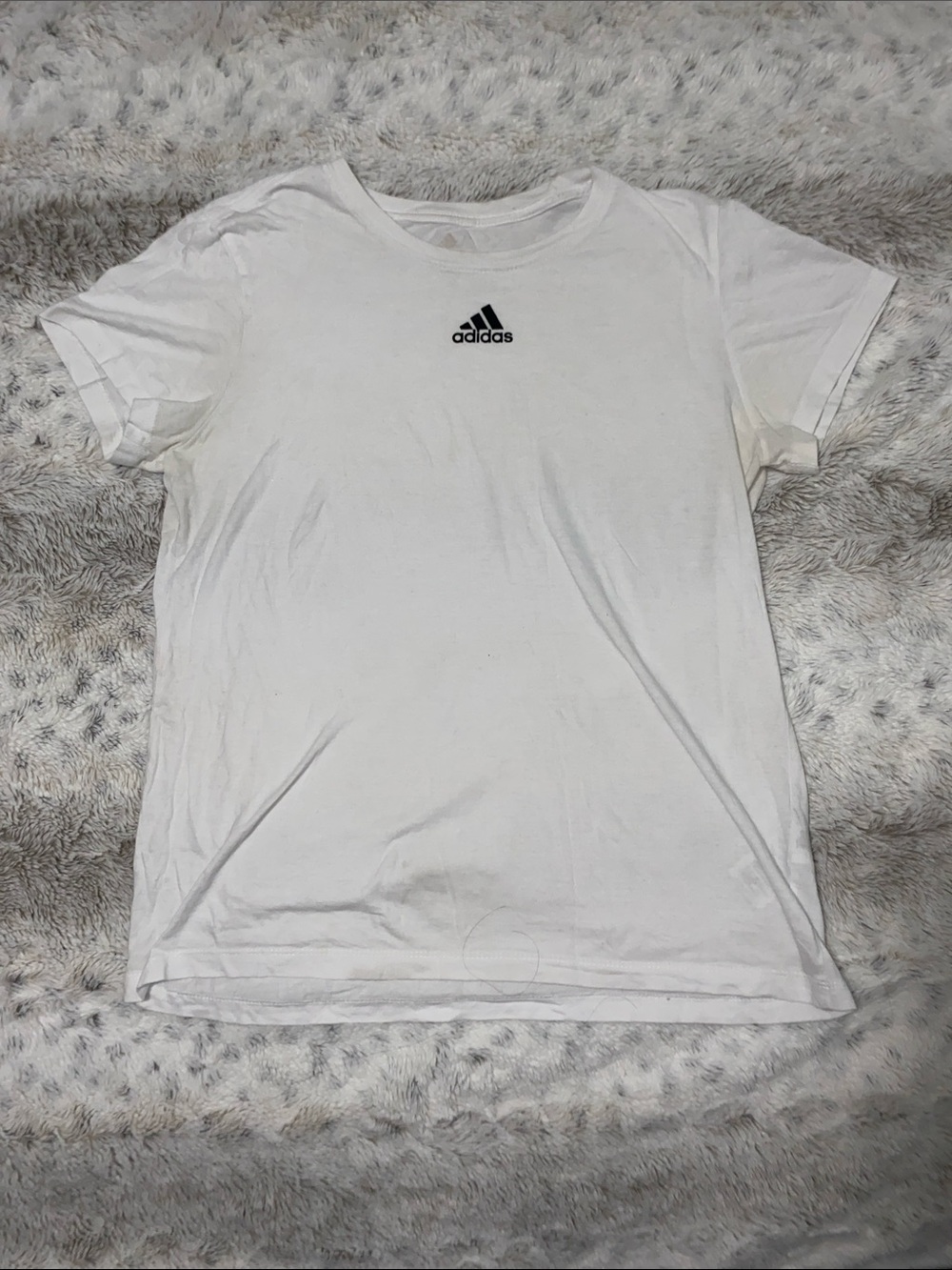 adidas White Short Sleeve Crew Neck Tee with Black Logo
